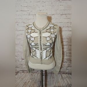 All Saints  Womens Sweater Sz 2   Embellished Sequin Cardigan Beige